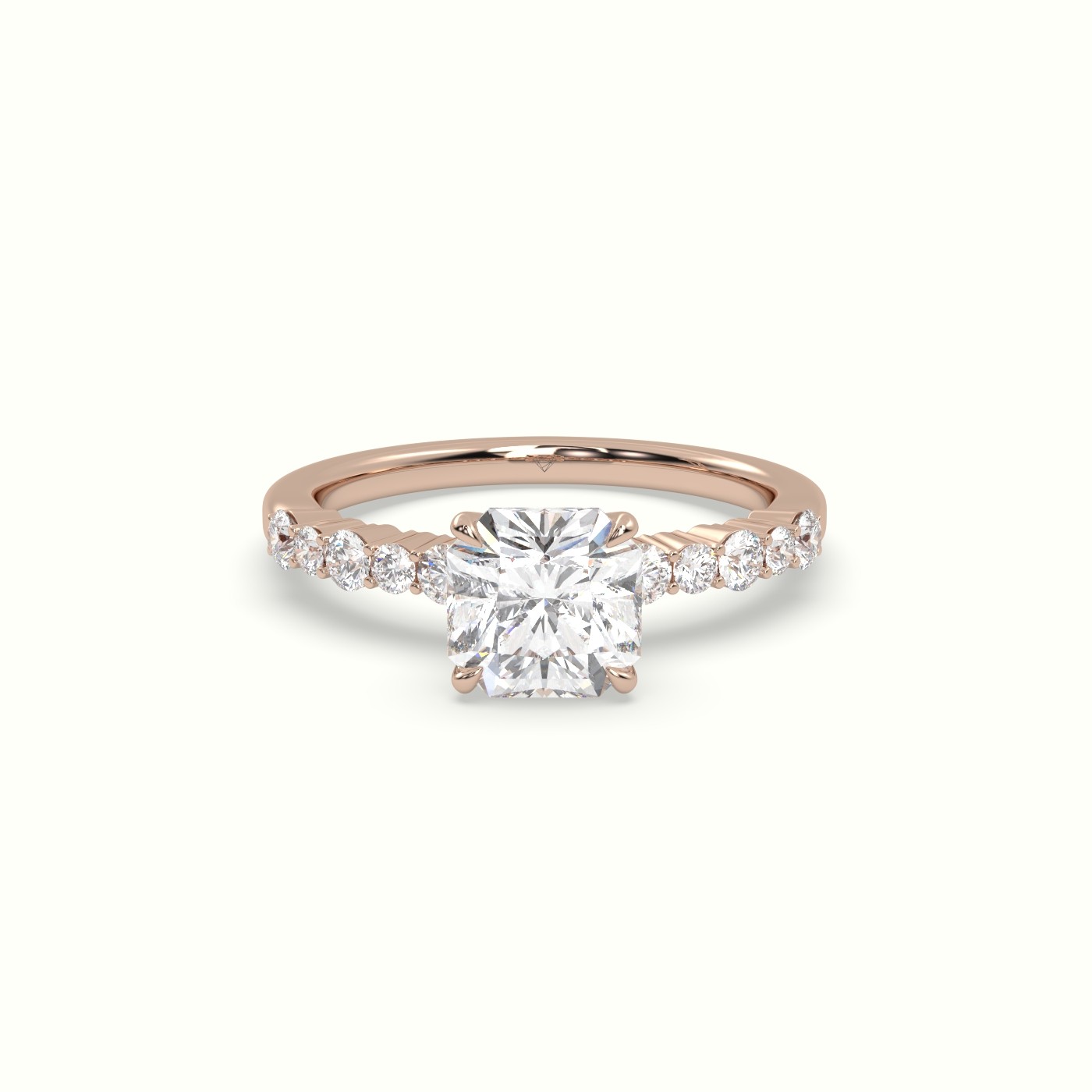 10K Rose Gold Asscher Cut Diamond Pave Engagement Ring