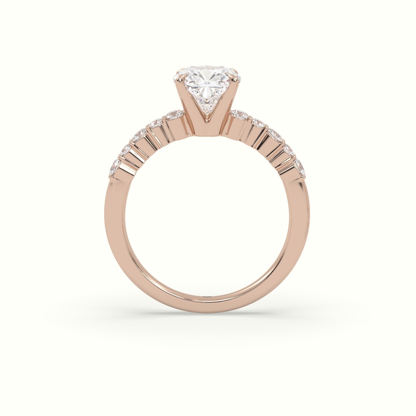 10K Rose Gold Cushion Cut Diamond Pave Engagement Ring