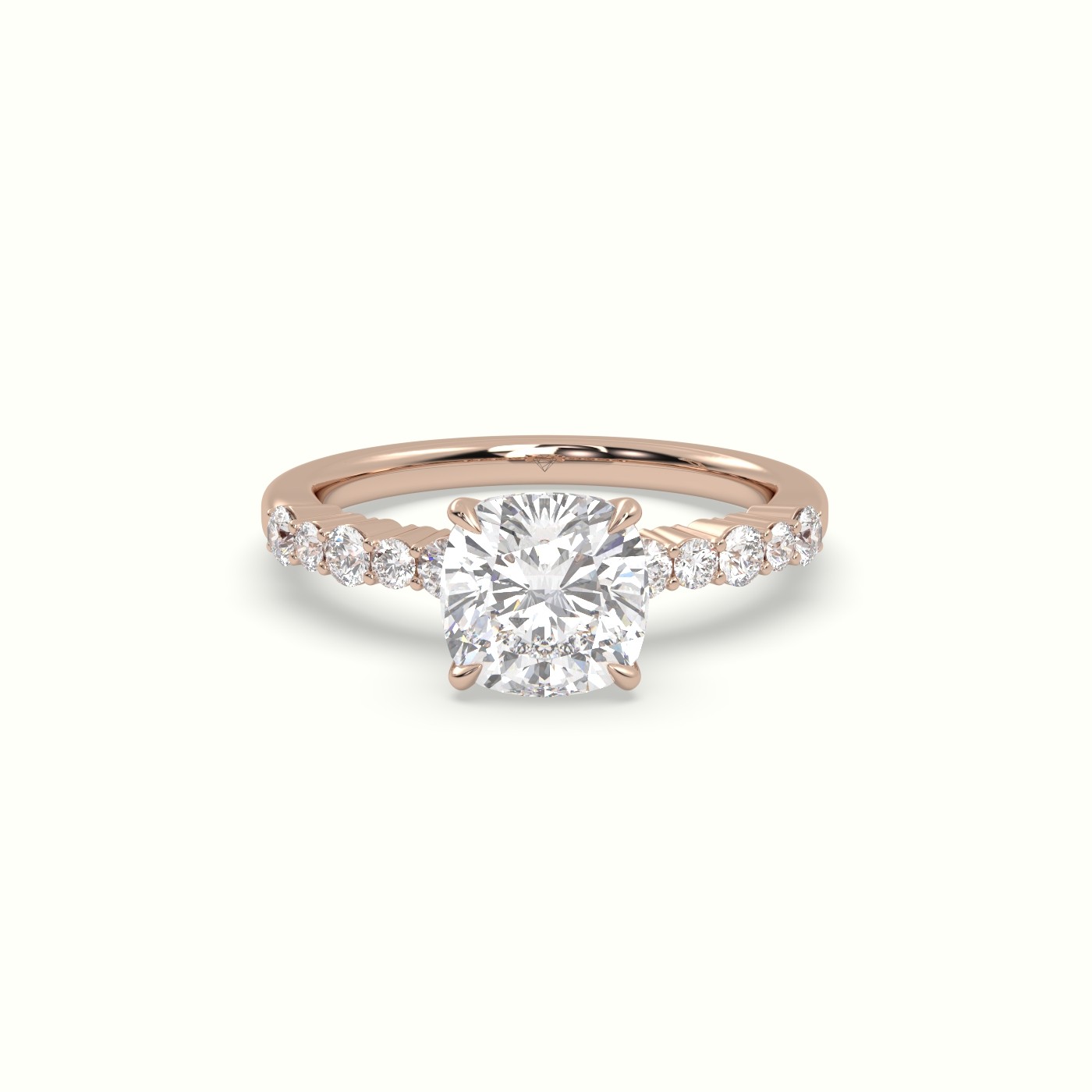 10K Rose Gold Cushion Cut Diamond Pave Engagement Ring