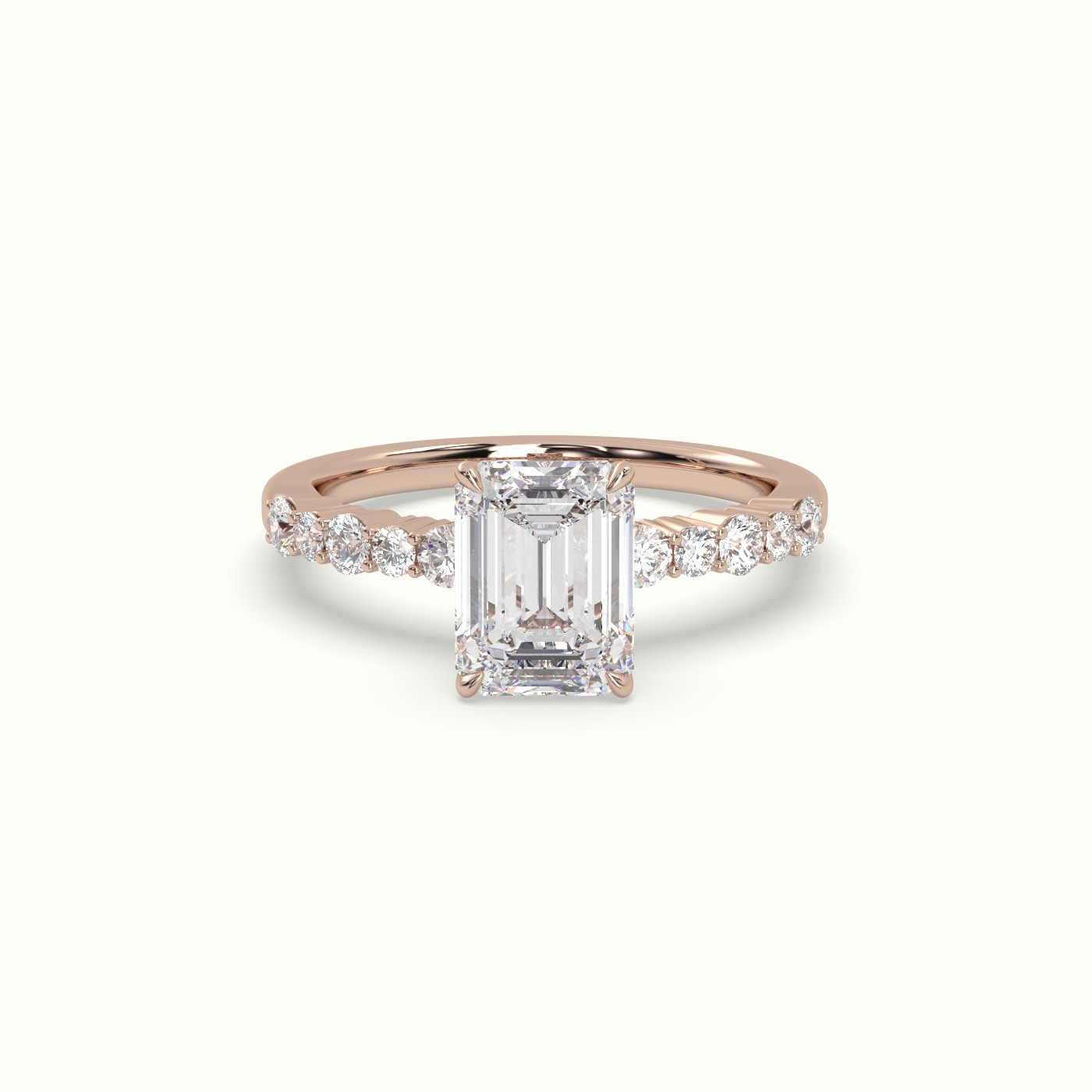10K Rose Gold Emerald Cut Diamond Pave Engagement Ring