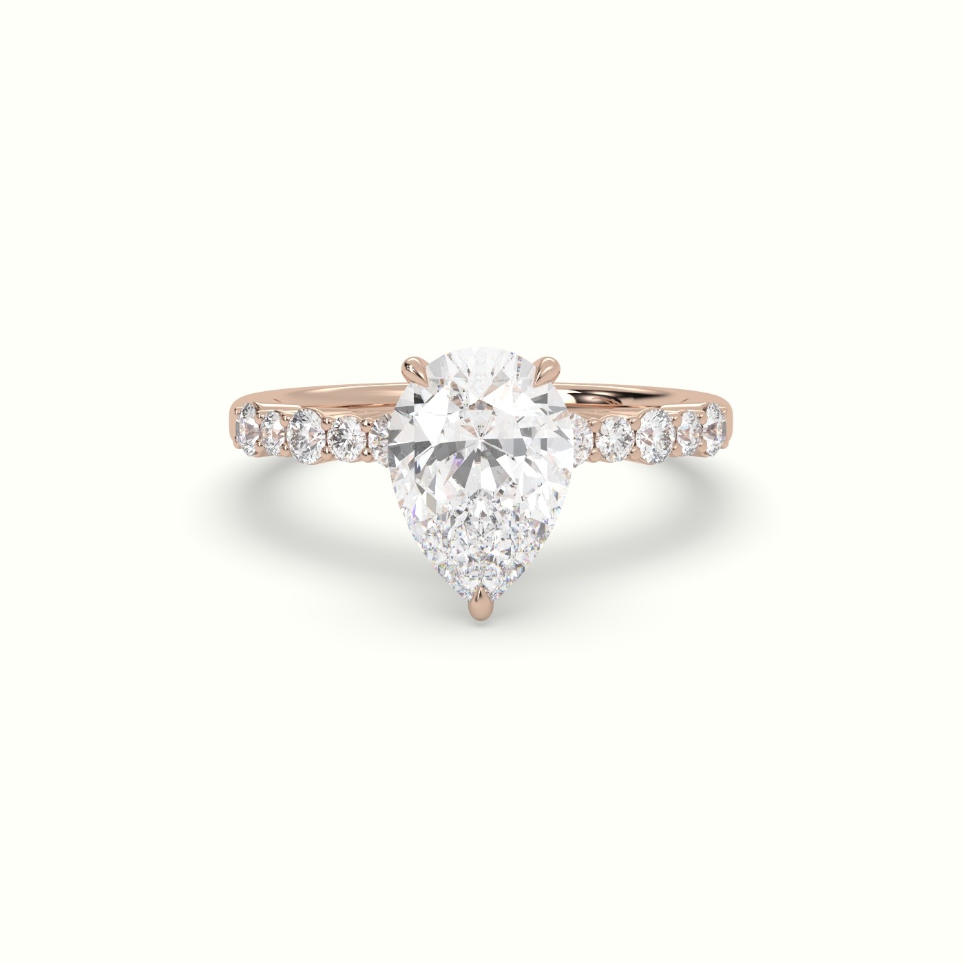 10K Rose Gold Pear Cut Diamond Pave Engagement Ring