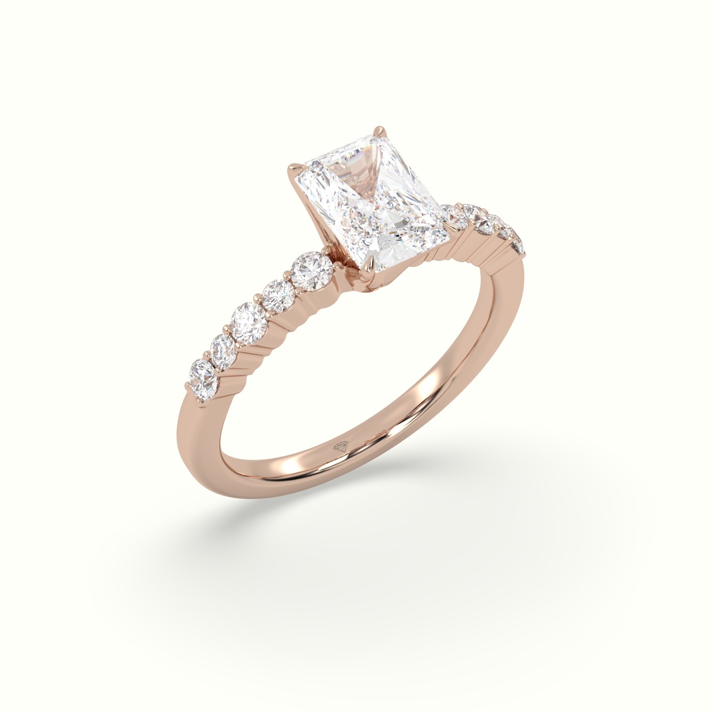 10K Rose Gold Radiant Cut Diamond Pave Engagement Ring