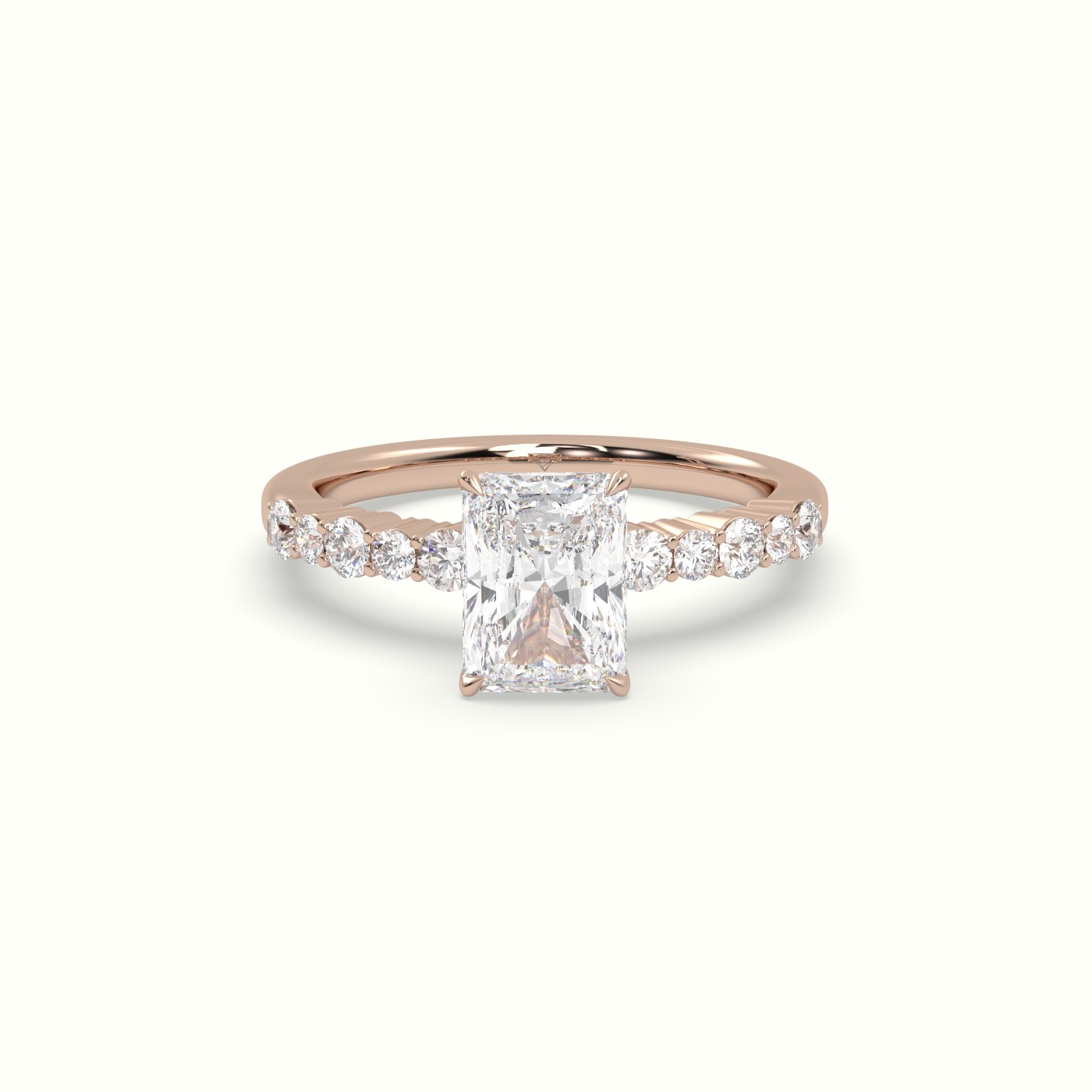 10K Rose Gold Radiant Cut Diamond Pave Engagement Ring