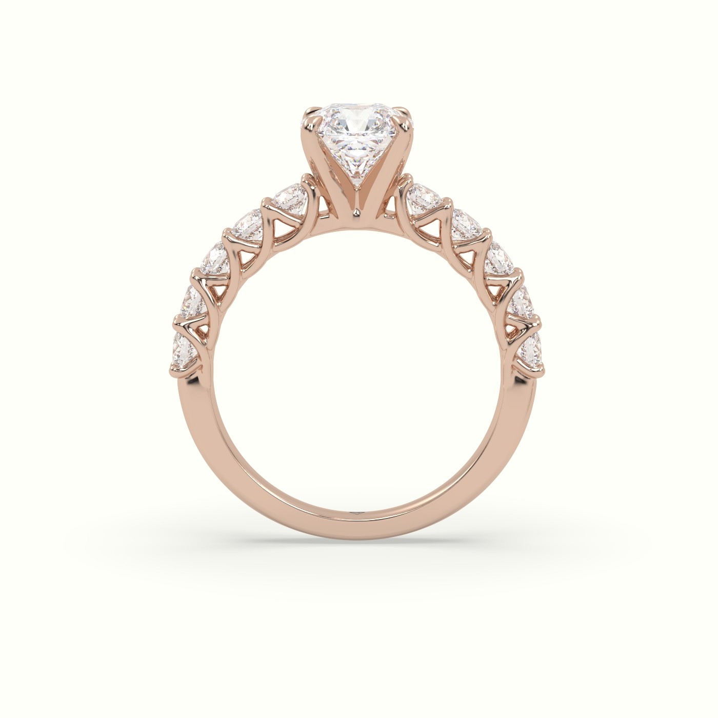 10K Rose Gold Asscher Cut Diamond Engagement Ring With Side Stones