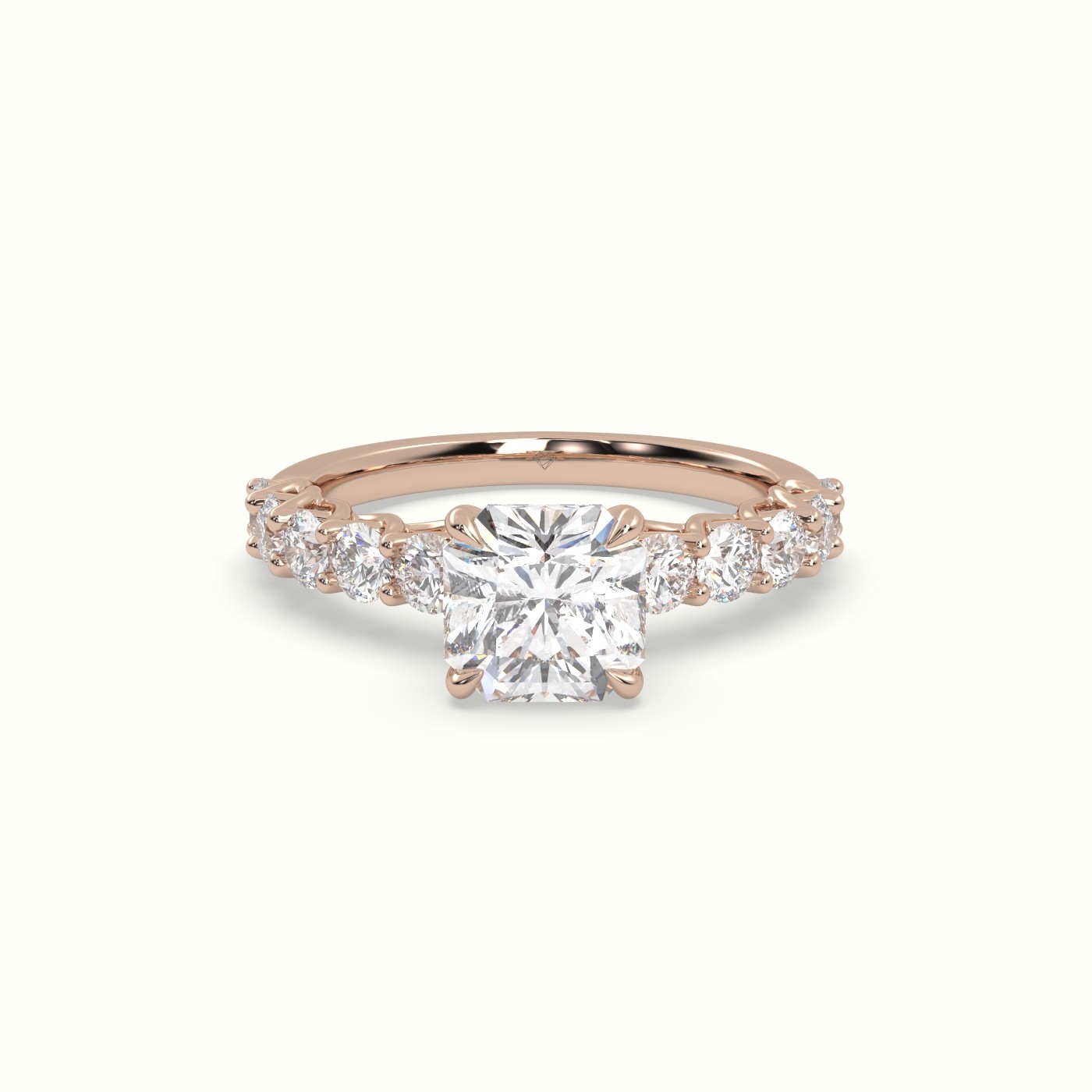 10K Rose Gold Asscher Cut Diamond Engagement Ring With Side Stones