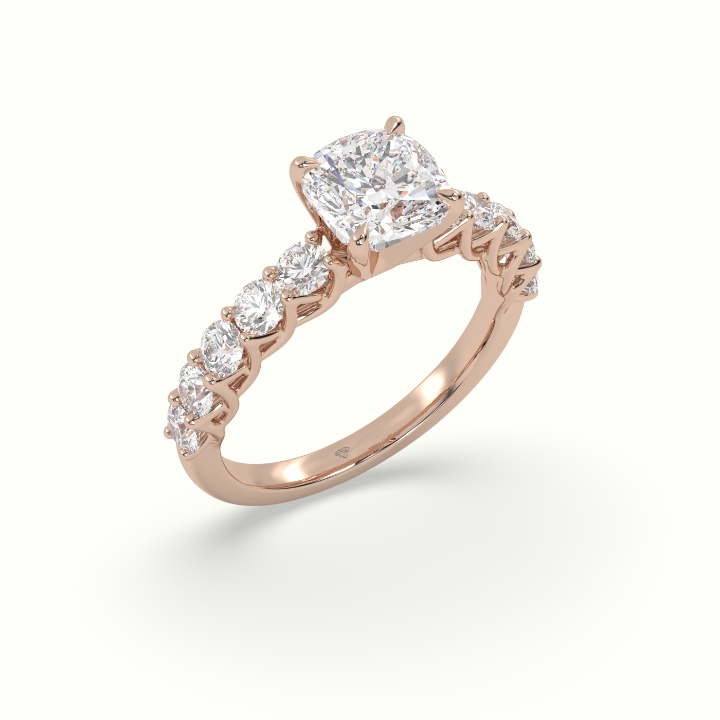 10K Rose Gold Cushion Cut Diamond Engagement Ring with Side Stones