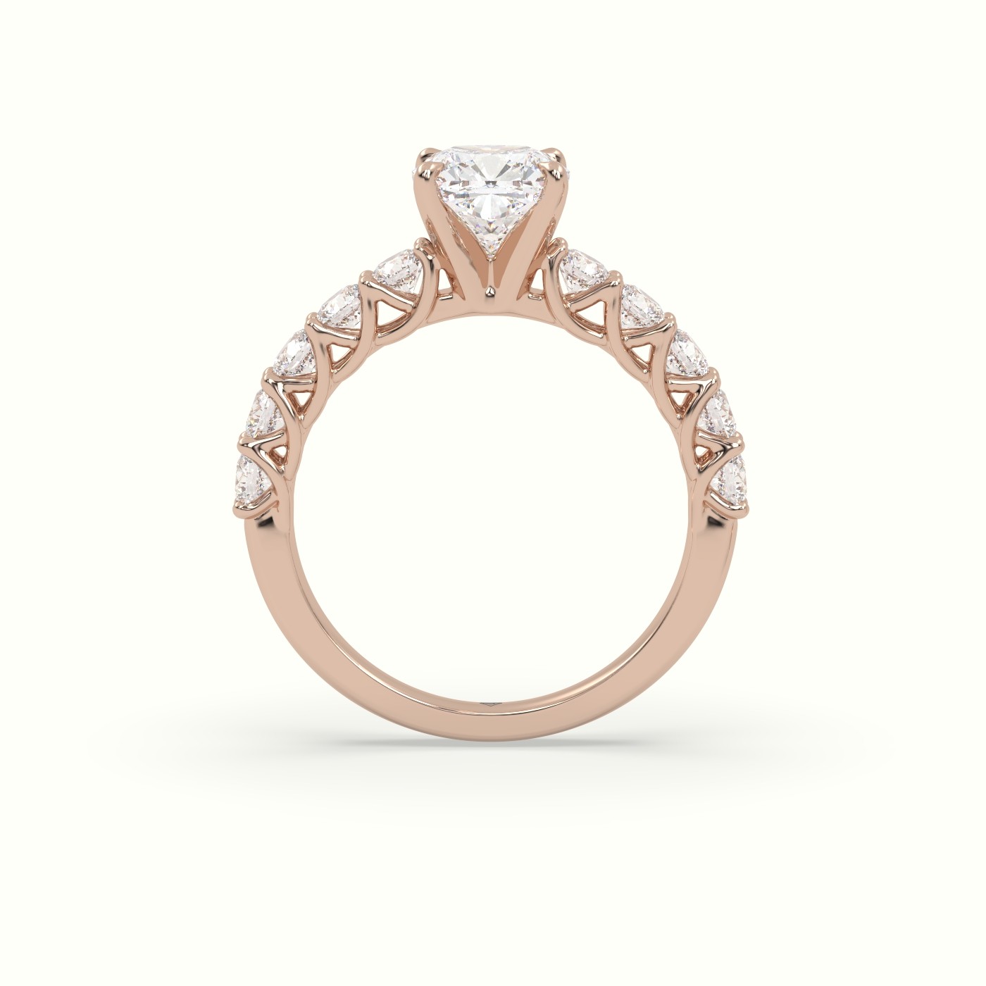 10K Rose Gold Cushion Cut Diamond Engagement Ring with Side Stones
