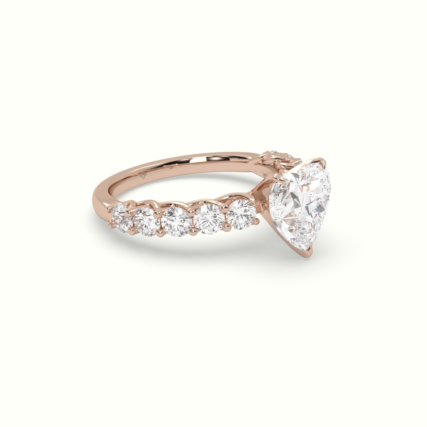10K Rose Gold Heart Cut Diamond Engagement Ring with Side Stones