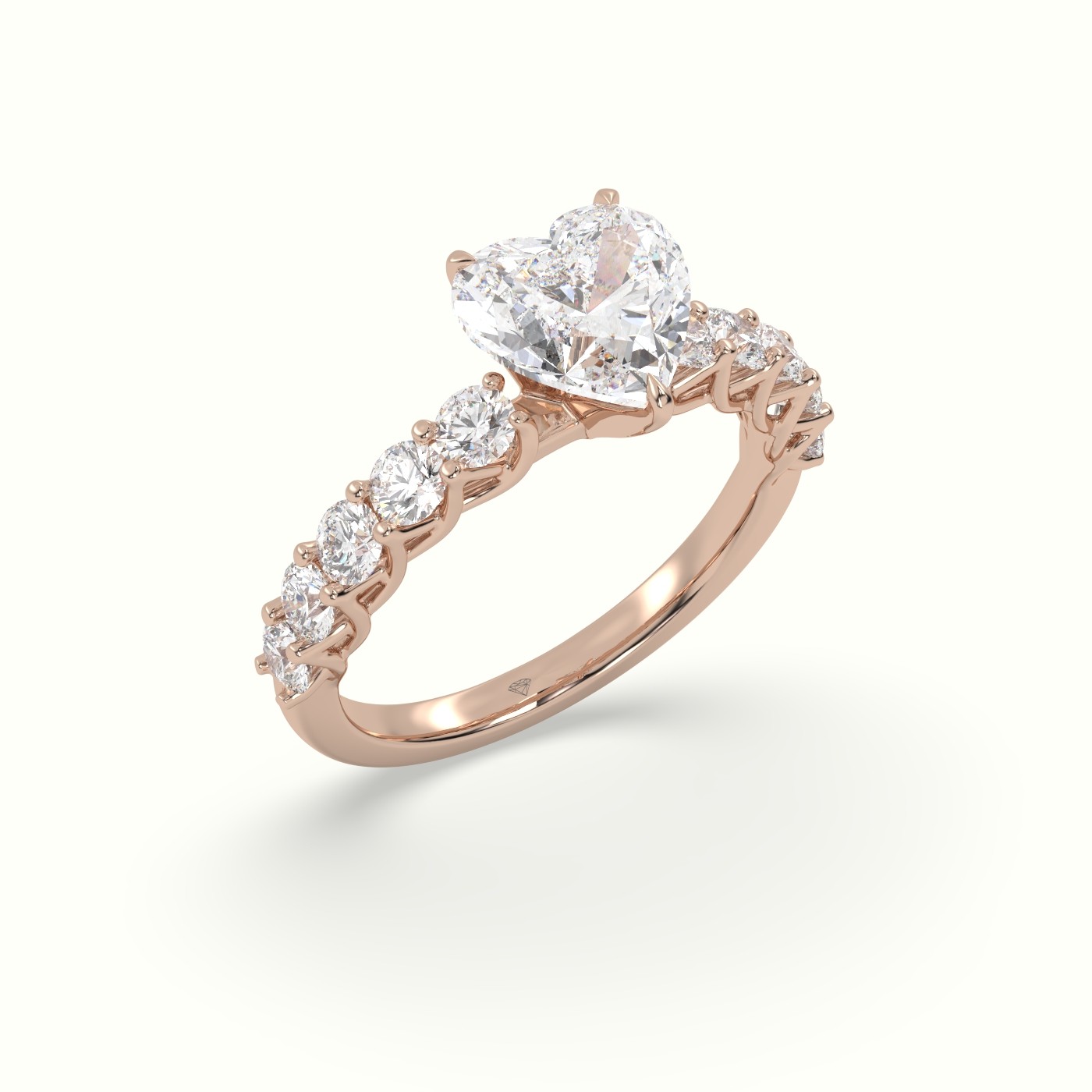 10K Rose Gold Heart Cut Diamond Engagement Ring with Side Stones