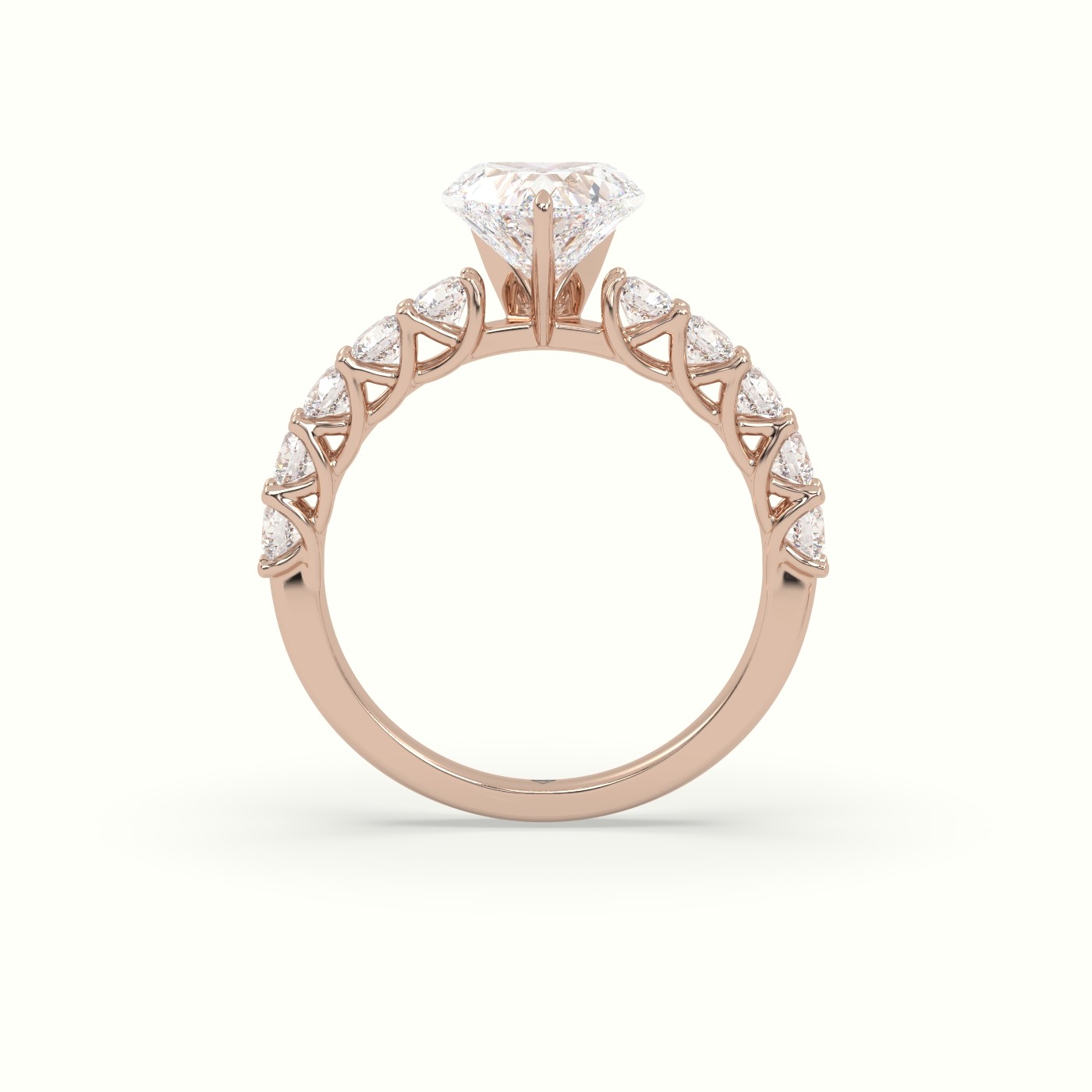 10K Rose Gold Heart Cut Diamond Engagement Ring with Side Stones