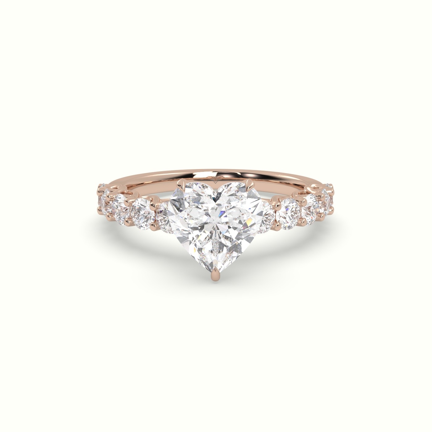 10K Rose Gold Heart Cut Diamond Engagement Ring with Side Stones
