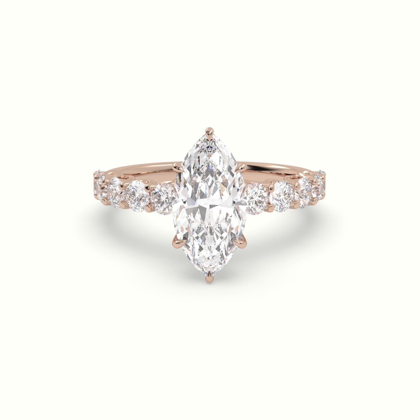10K Rose Gold Marquise Cut Diamond Engagement Ring with Side Stones
