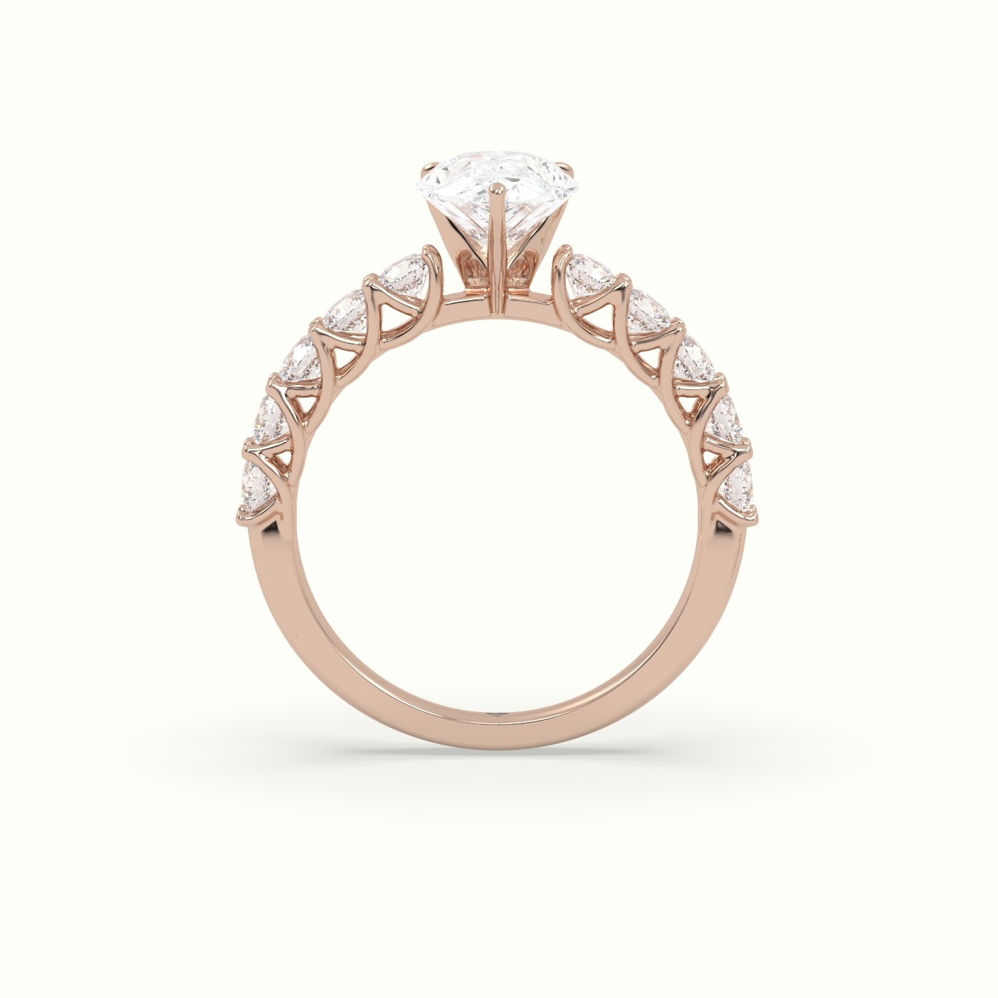 10K Rose Gold Pear Cut Diamond Engagement Ring with Side Stones