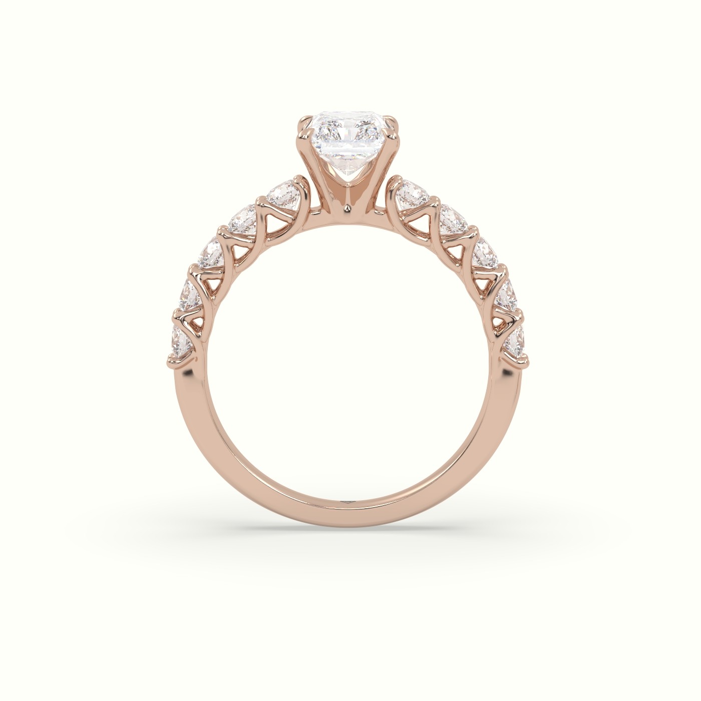 10K Rose Gold Radiant Cut Diamond Engagement Ring with Side Stones