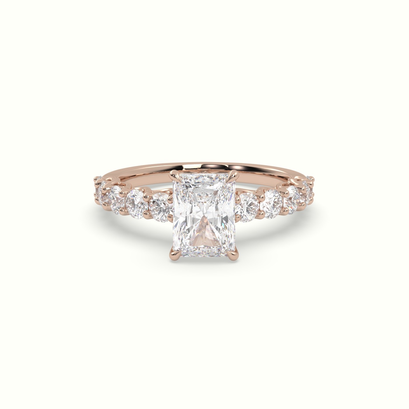 10K Rose Gold Radiant Cut Diamond Engagement Ring with Side Stones