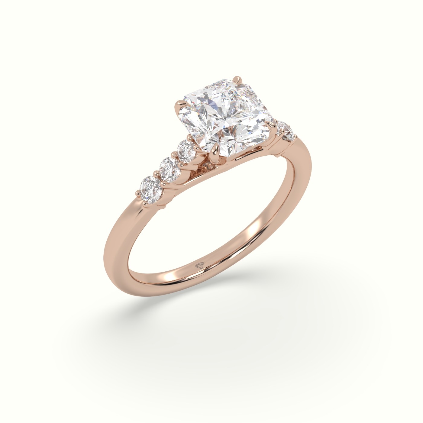 10K Rose Gold Asscher Cut Diamond Engagement Ring with Side Stones