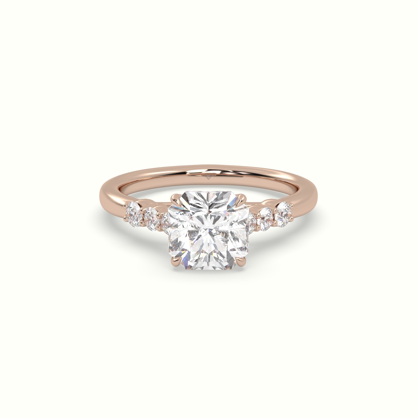 10K Rose Gold Asscher Cut Diamond Engagement Ring with Side Stones