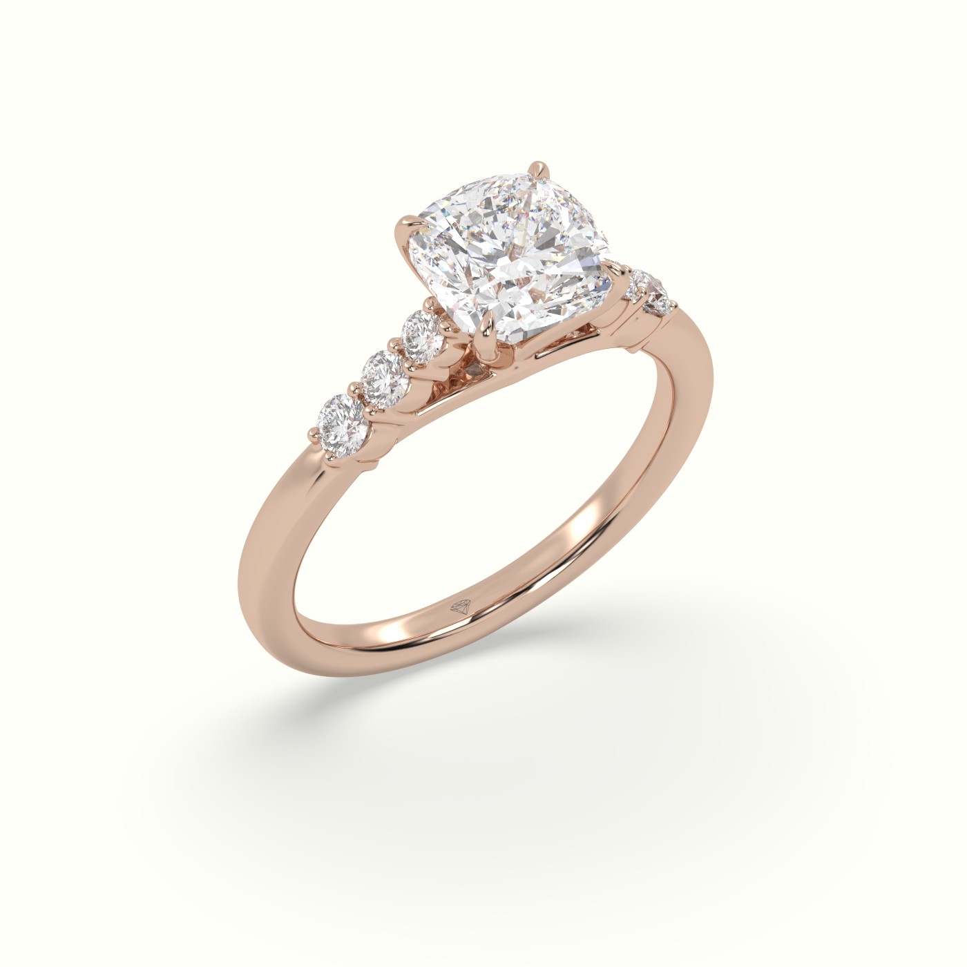 10K Rose Gold Cushion Cut Diamond Engagement Ring with Side Stones