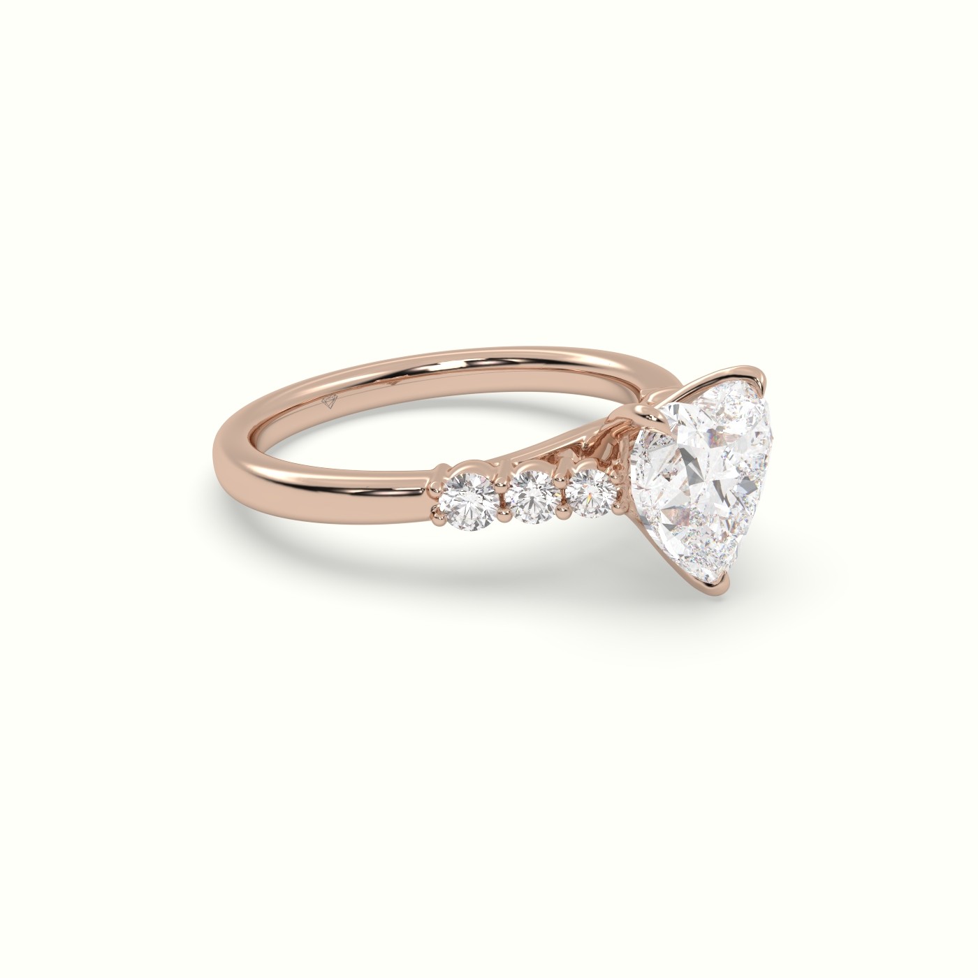 10K Rose Gold Heart Cut Diamond Engagement Ring with Side Stones
