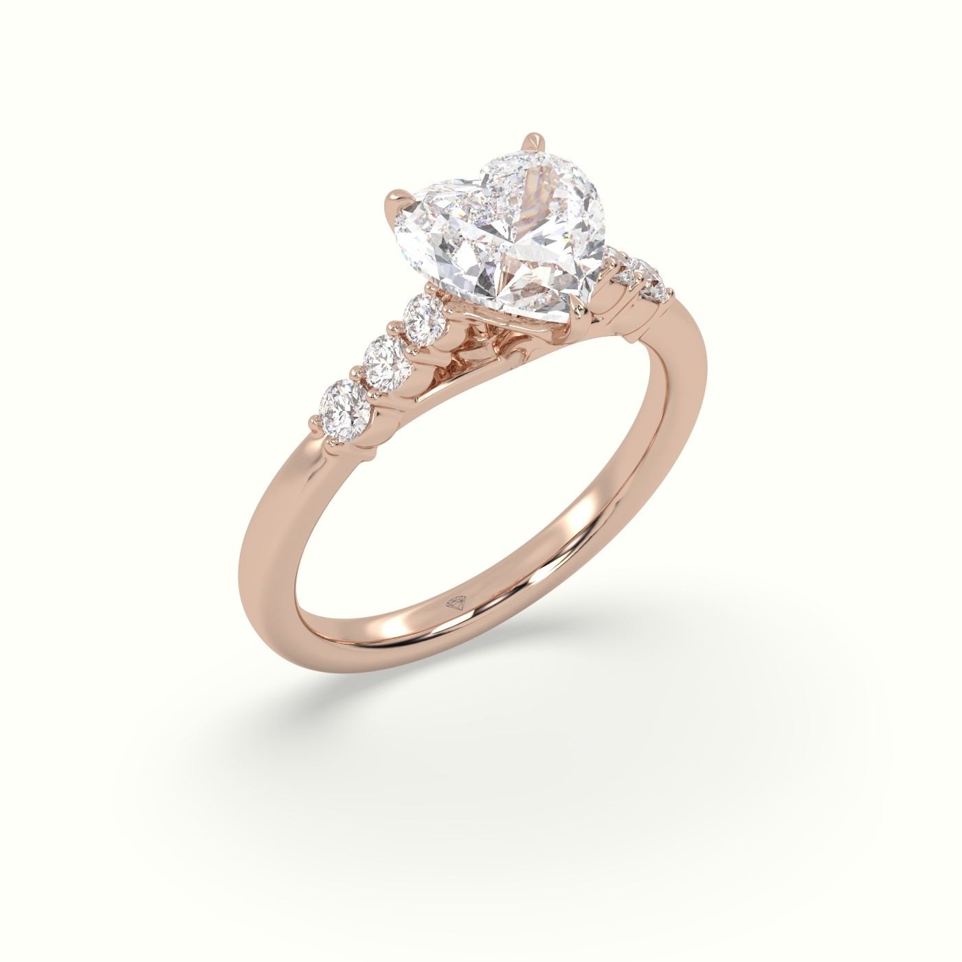 10K Rose Gold Heart Cut Diamond Engagement Ring with Side Stones