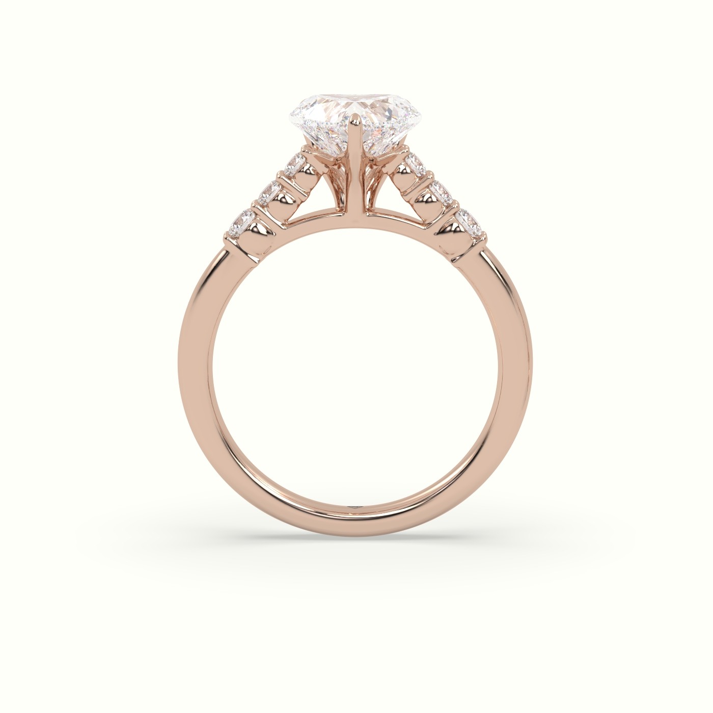 10K Rose Gold Heart Cut Diamond Engagement Ring with Side Stones