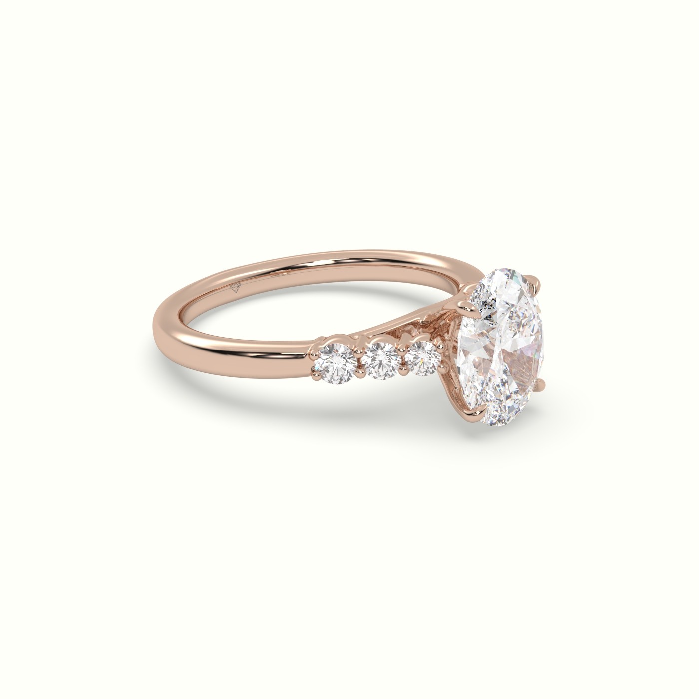 10K Rose Gold Oval Cut Diamond Engagement Ring with Side Stones