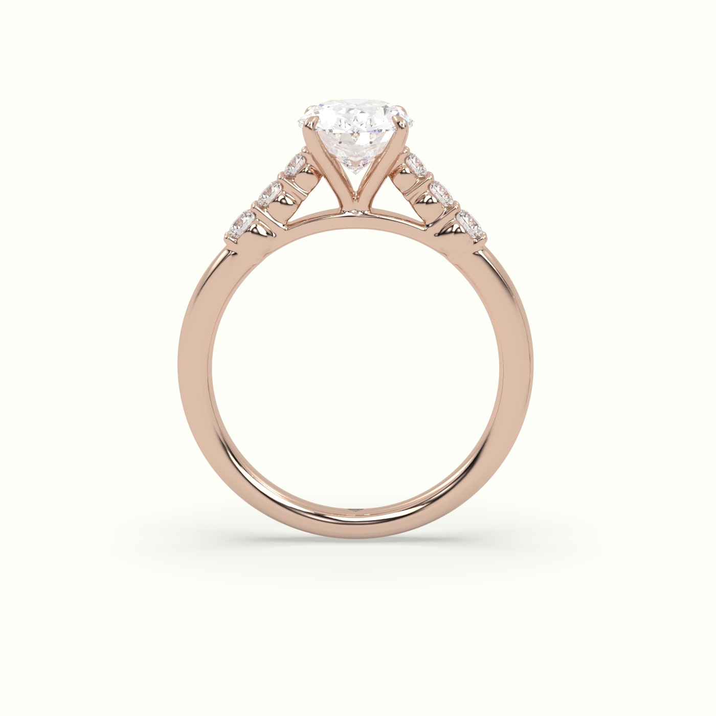 10K Rose Gold Oval Cut Diamond Engagement Ring with Side Stones