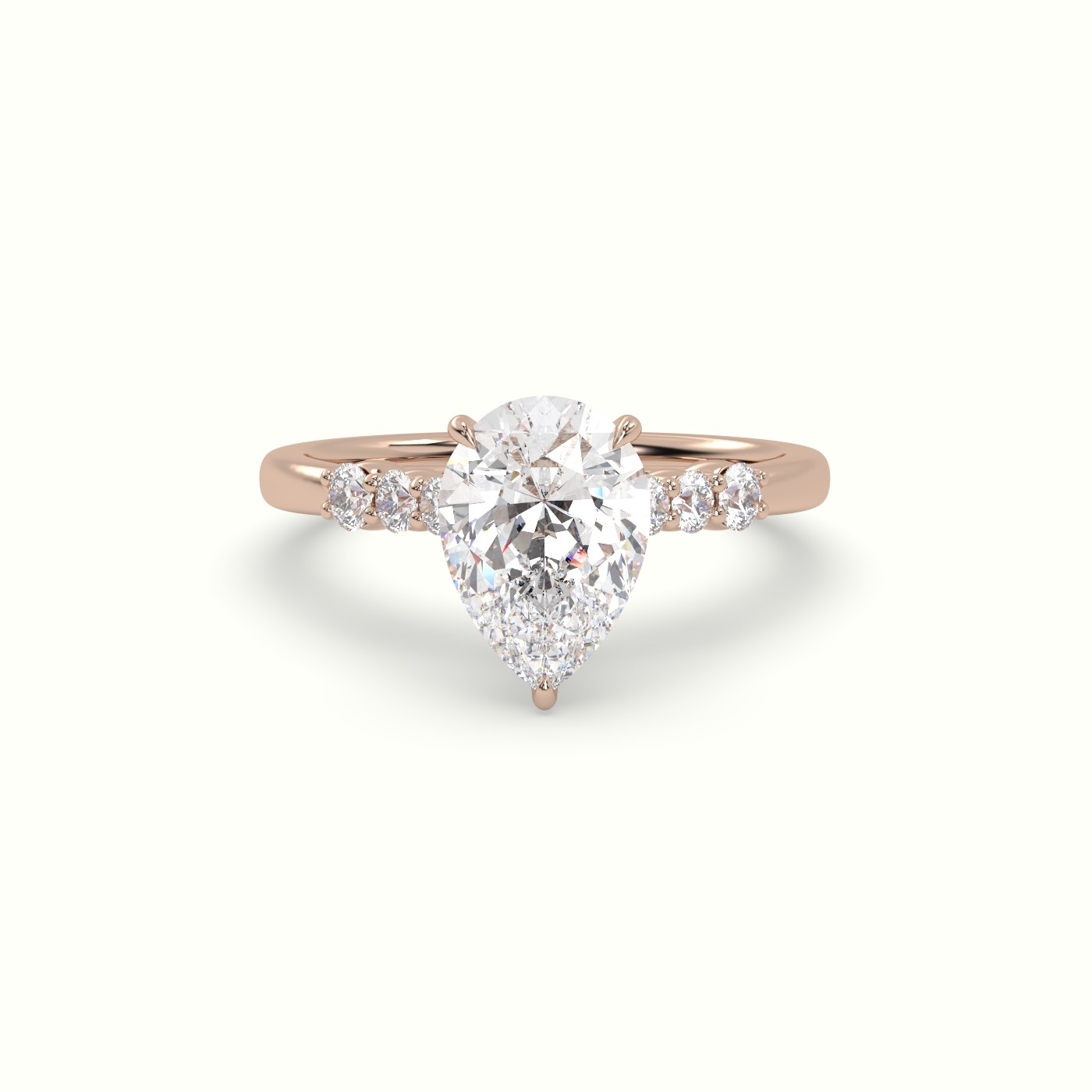 10K Rose Gold Pear Cut Diamond Engagement Ring with Side Stones