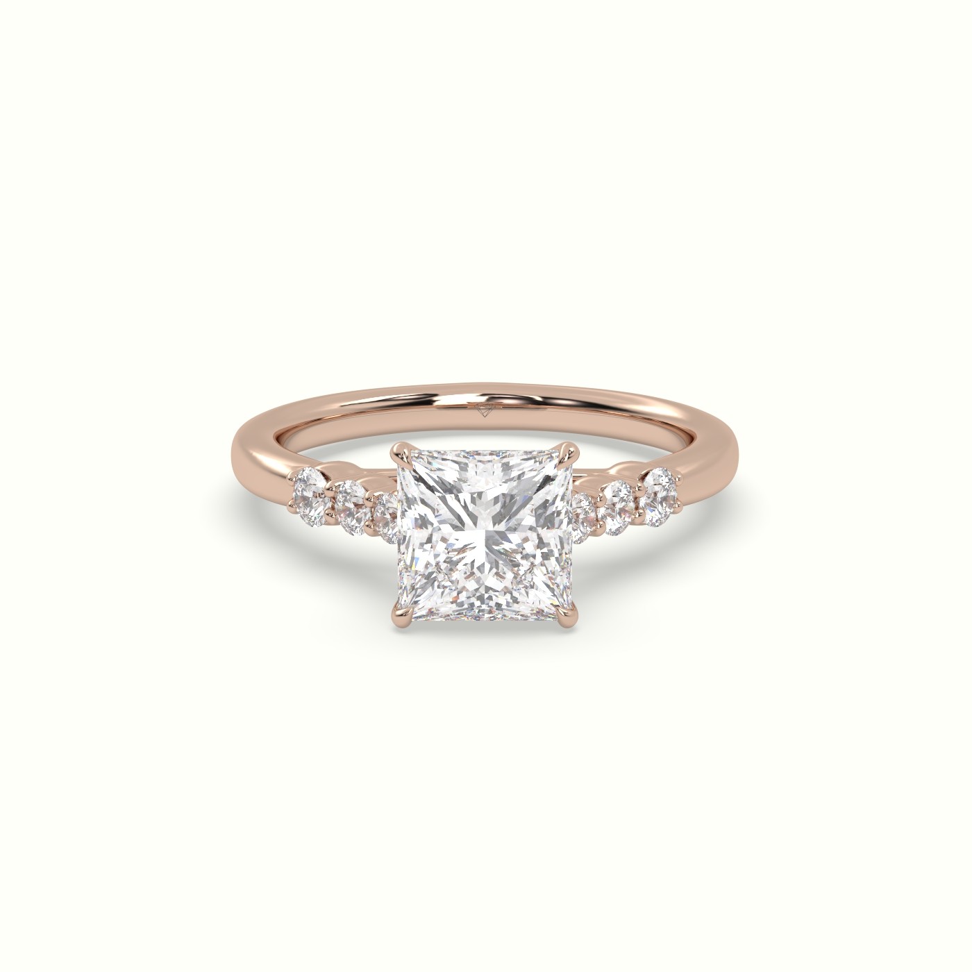 10K Rose Gold Princess Cut Diamond Engagement Ring with Side Stones