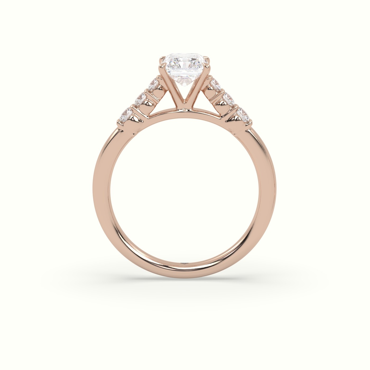 10K Rose Gold Radiant Cut Diamond Engagement Ring with Side Stones