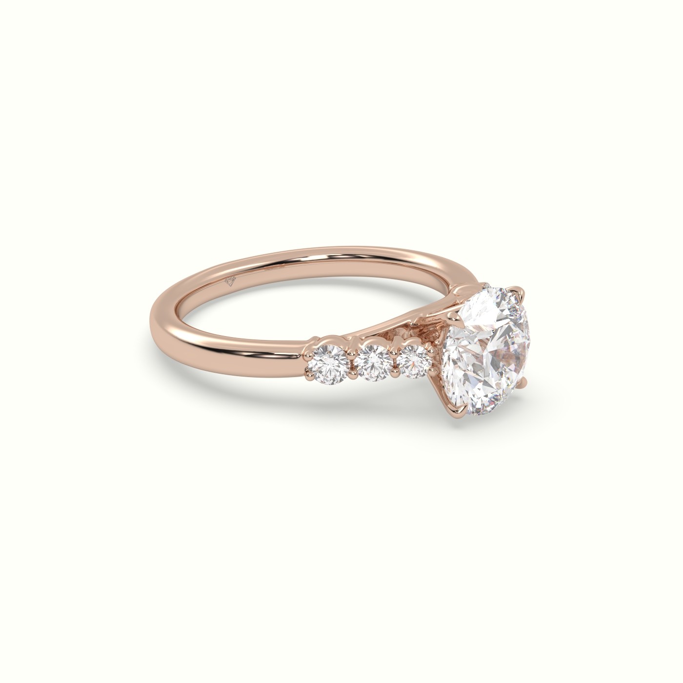 10K Rose Gold Round Cut Diamond Engagement Ring with Side Stones