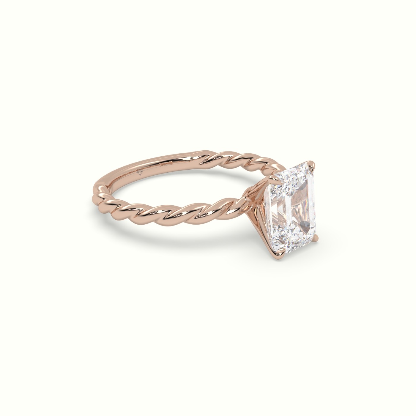 10K Rose Gold Emerald Cut Diamond Solitaire Engagement Ring