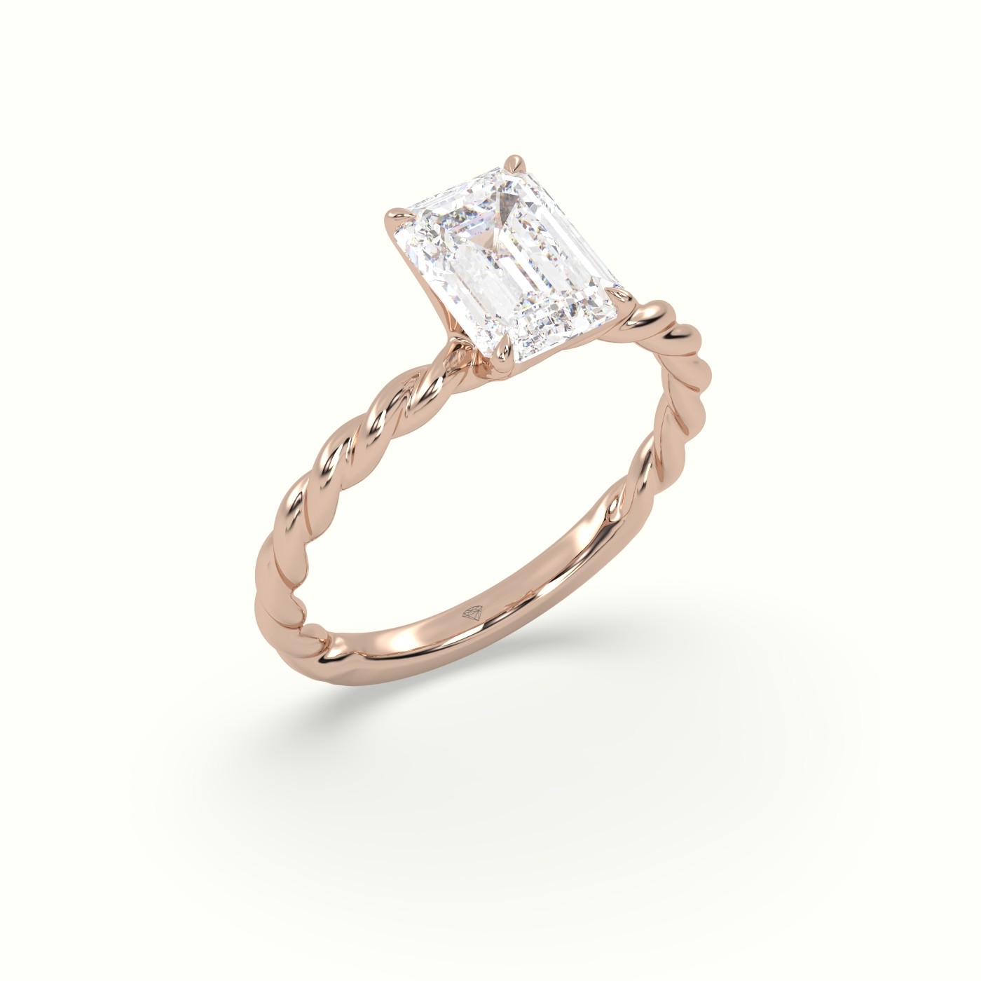 10K Rose Gold Emerald Cut Diamond Solitaire Engagement Ring