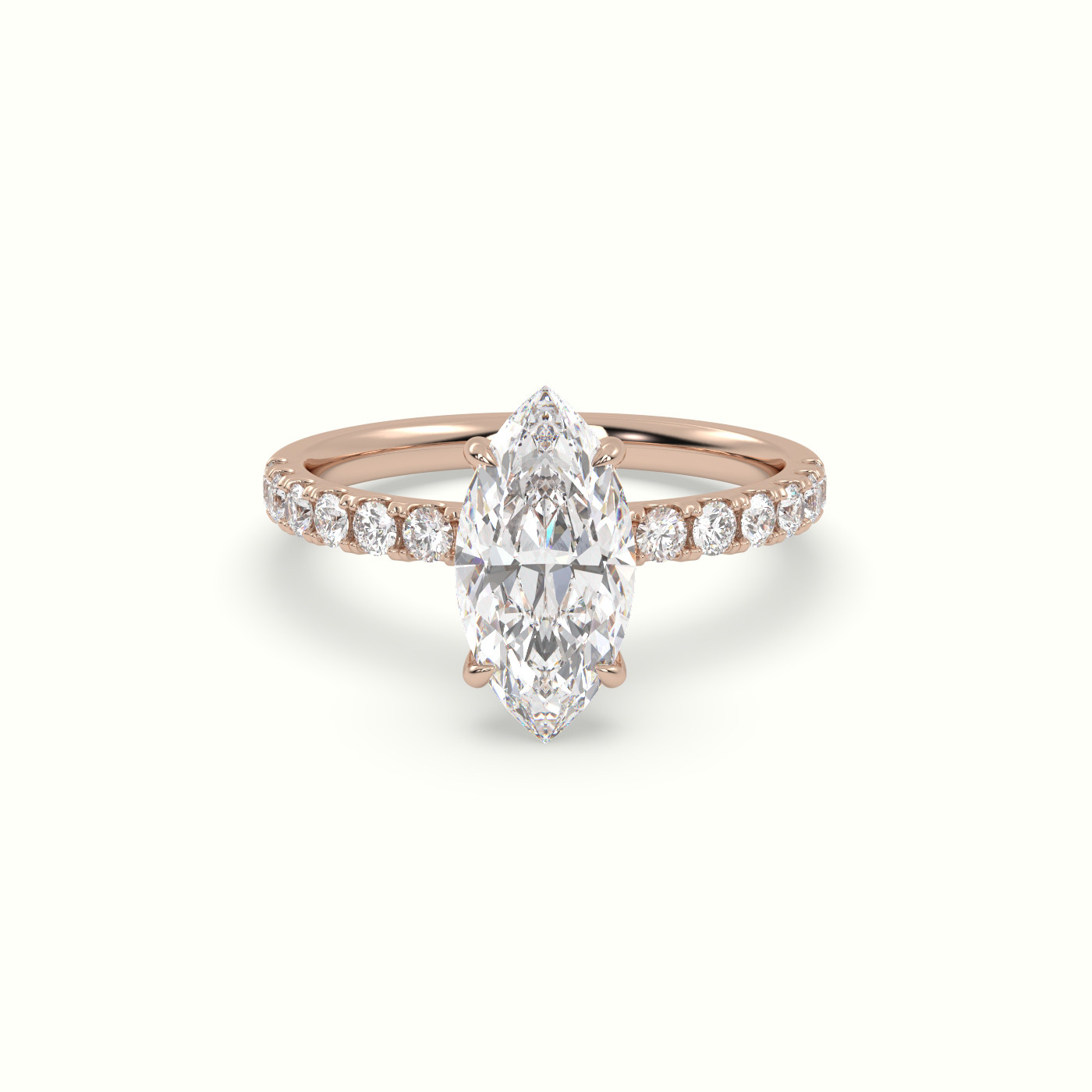 10K Rose Gold Marquise Cut Hidden Halo Side Stone Engagement Ring