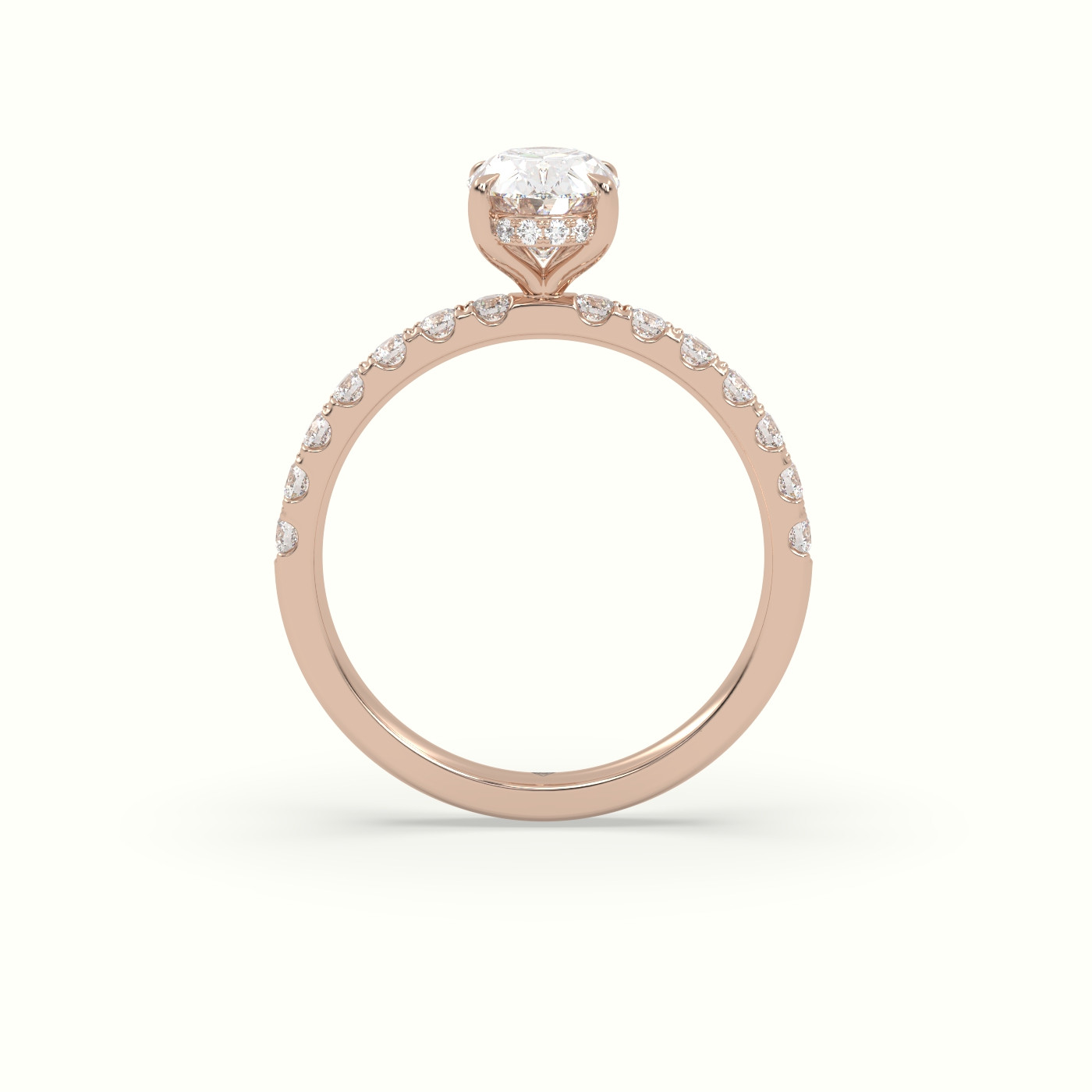 10K Rose Gold Oval Cut Hidden Halo Side Stone Engagement Ring