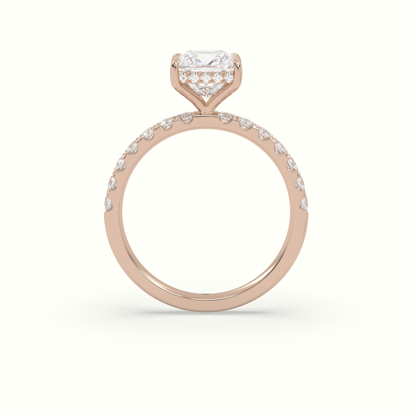 10K Rose Gold Princess Cut Hidden Halo Side Stone Engagement Ring