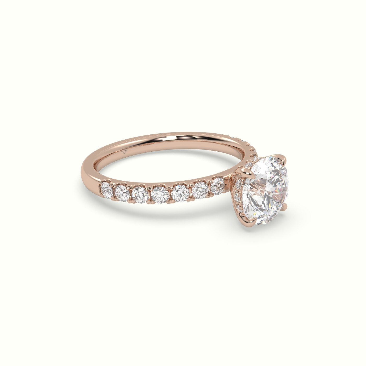 10K Rose Gold Round Cut Hidden Halo Side Stone Engagement Ring