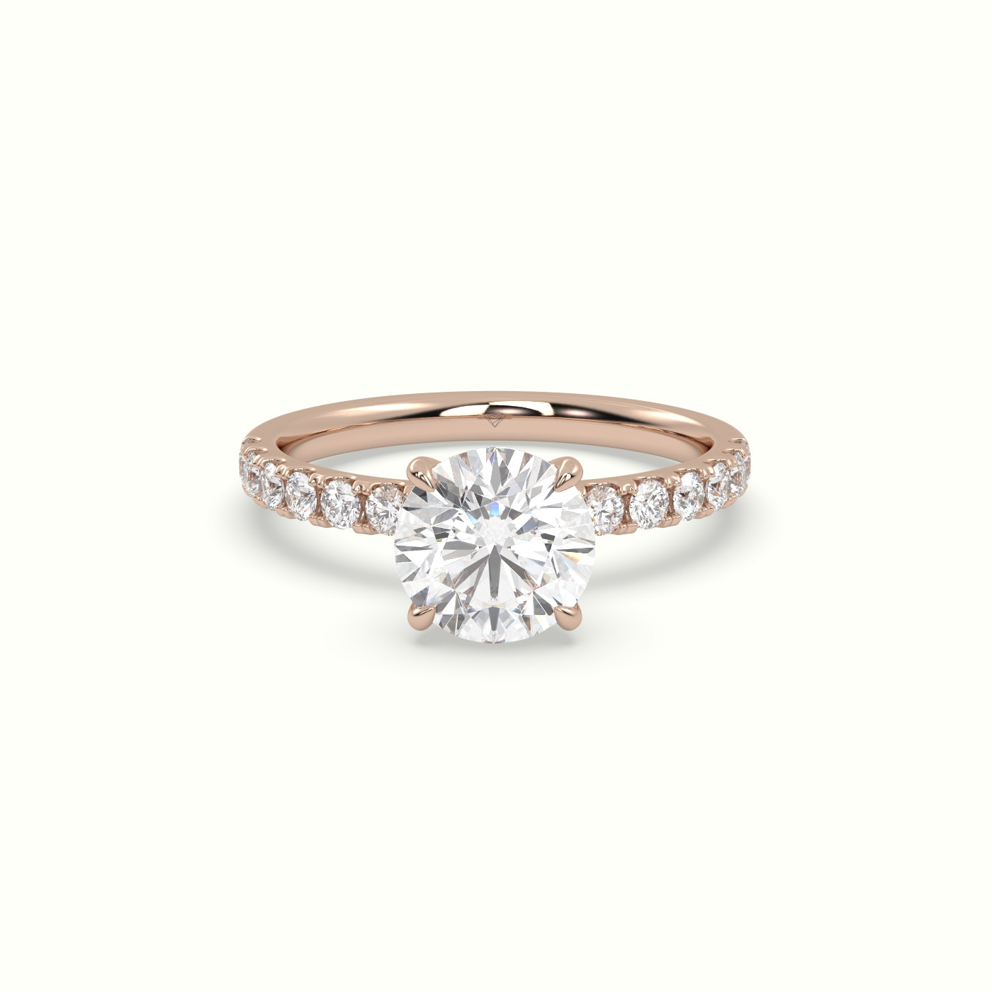 10K Rose Gold Round Cut Hidden Halo Side Stone Engagement Ring