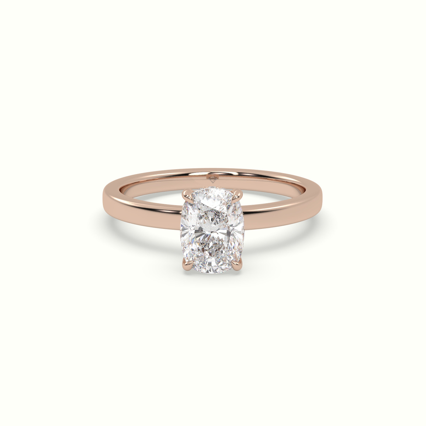 10K Rose Gold Cushion Cut Hidden Halo Engagement Ring