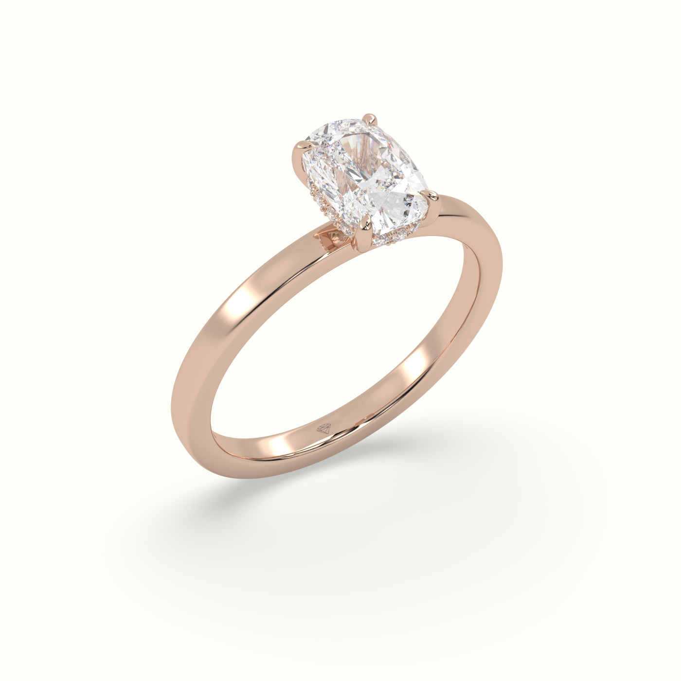 10K Rose Gold Cushion Cut Hidden Halo Engagement Ring