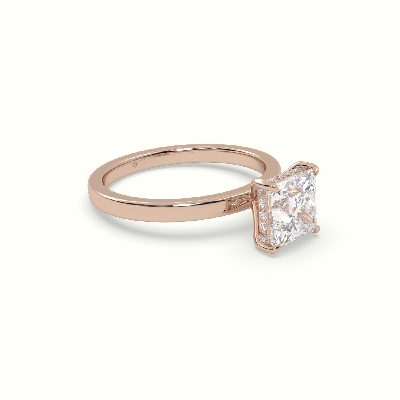10K Rose Gold Princess Cut Hidden Halo Engagement Ring