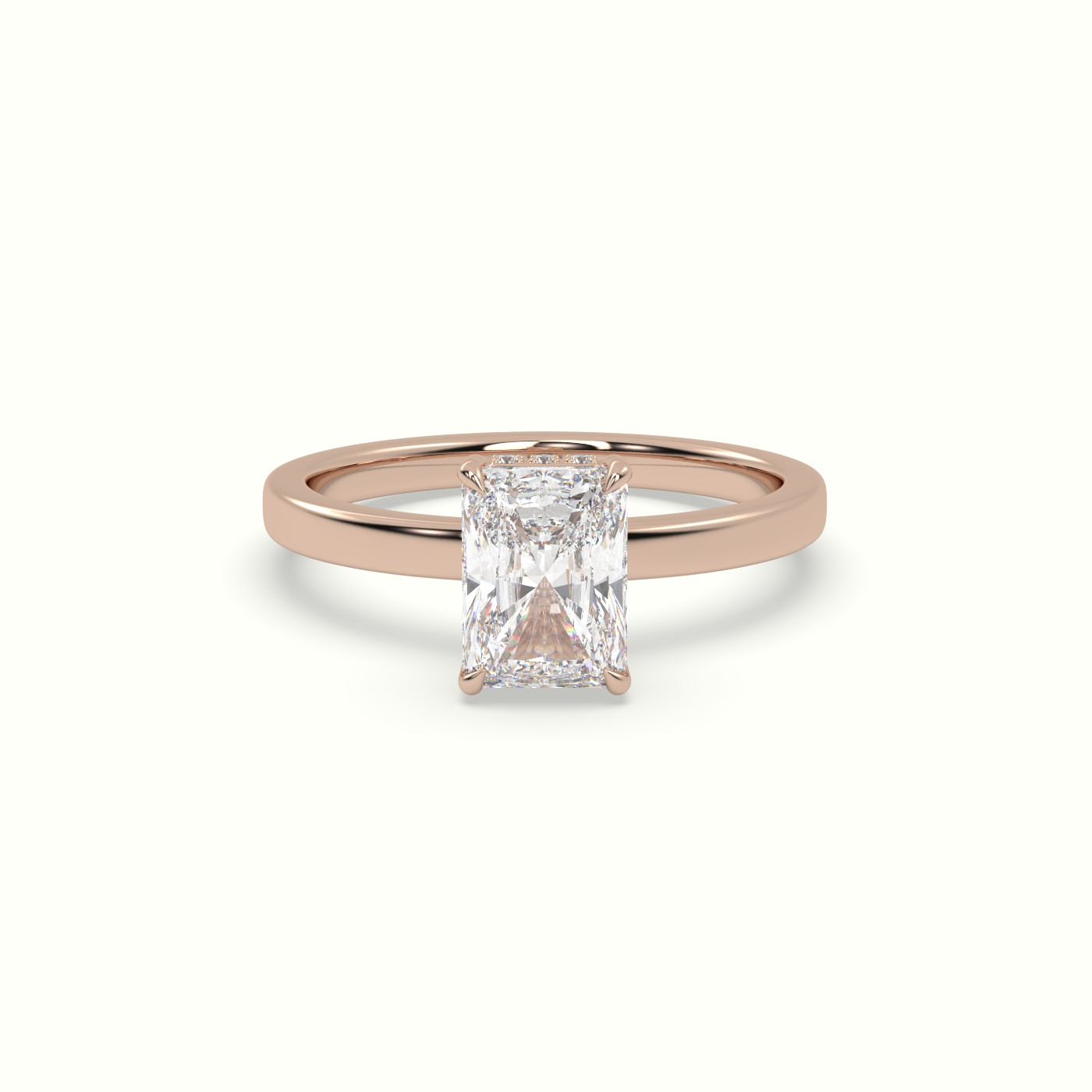 10K Rose Gold Radiant Cut Hidden Halo Engagement Ring