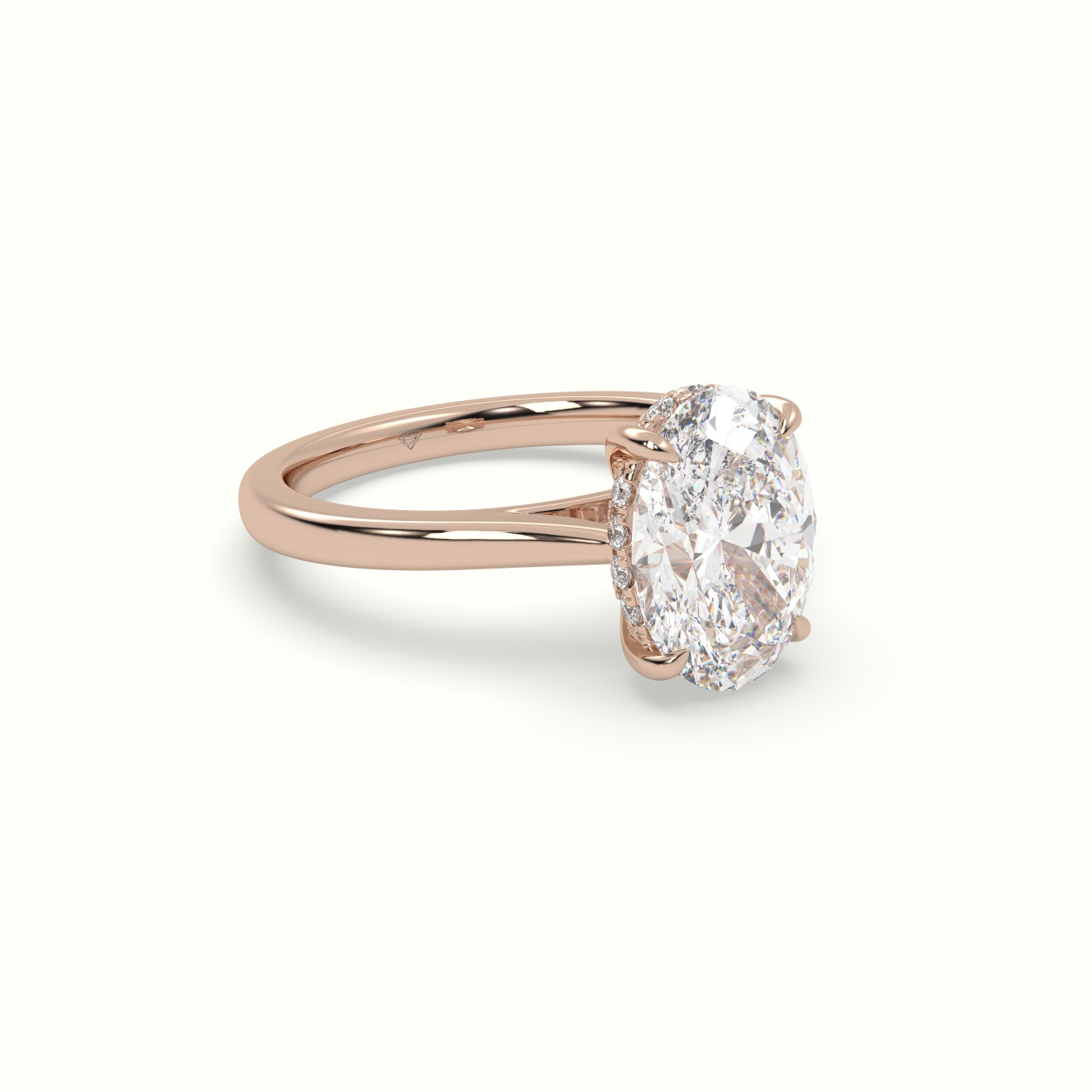 10K Rose Gold Oval Cut Hidden Halo Cathedral Engagement Ring