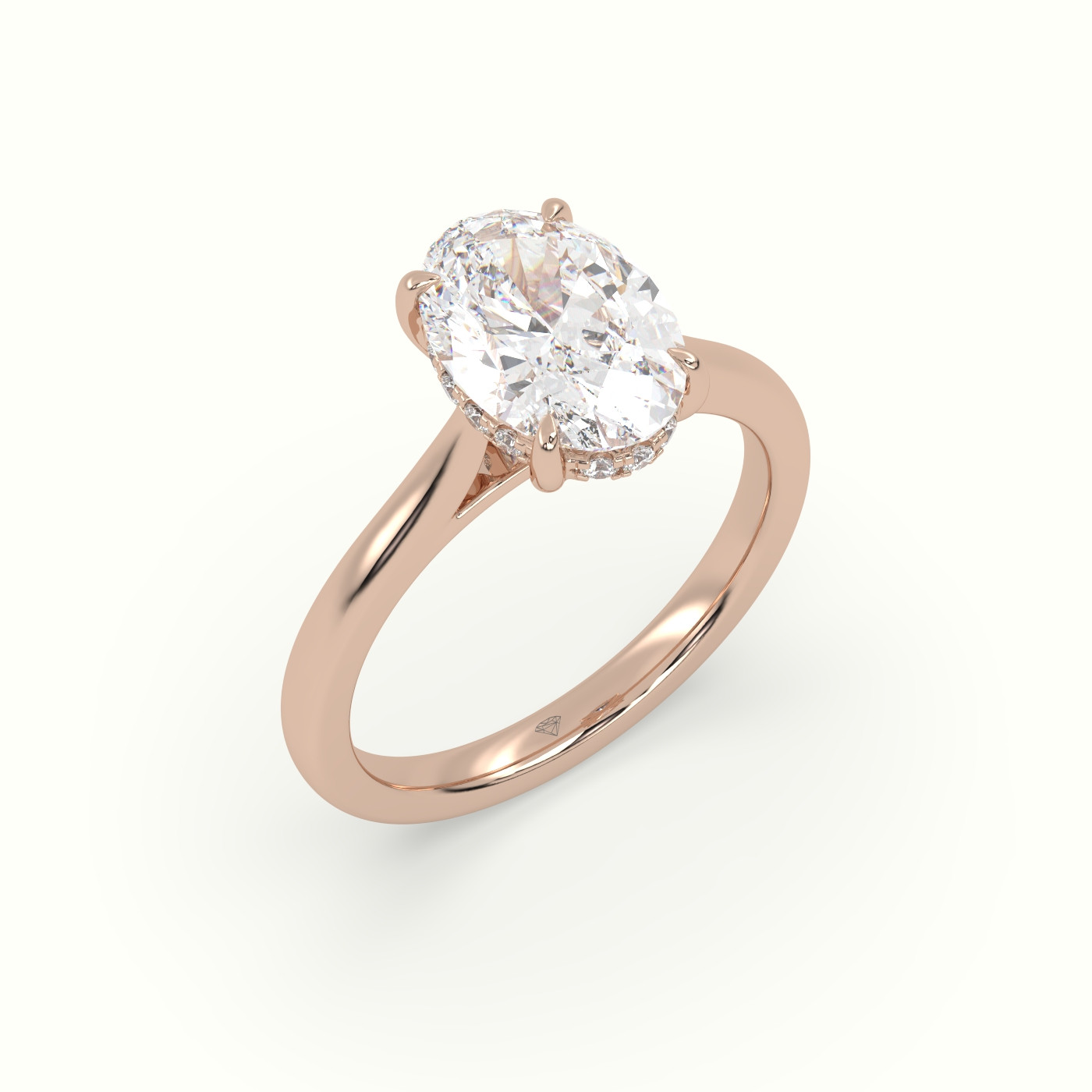 10K Rose Gold Oval Cut Hidden Halo Cathedral Engagement Ring