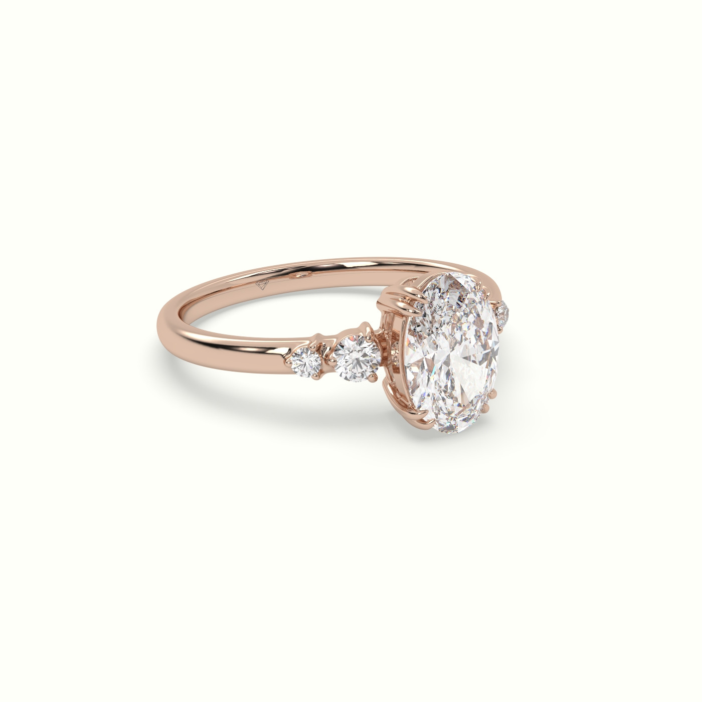 18K Rose Gold Oval Cut Diamond Sidestone Engagement Ring
