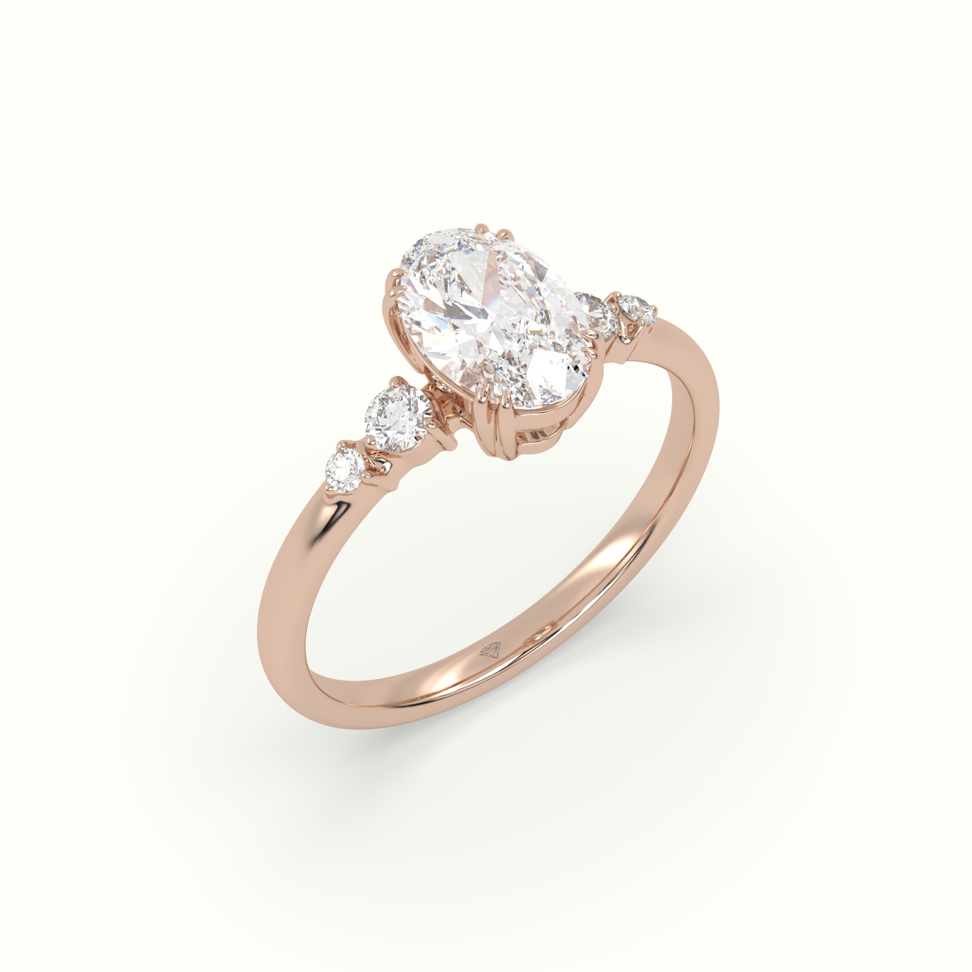 18K Rose Gold Oval Cut Diamond Sidestone Engagement Ring