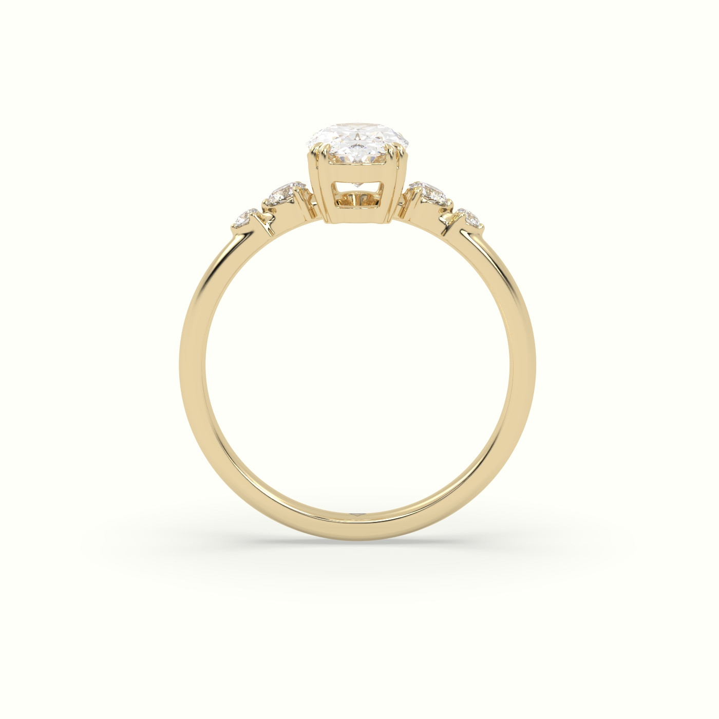 18K Yellow Gold Oval Cut Diamond Sidestone Engagement Ring