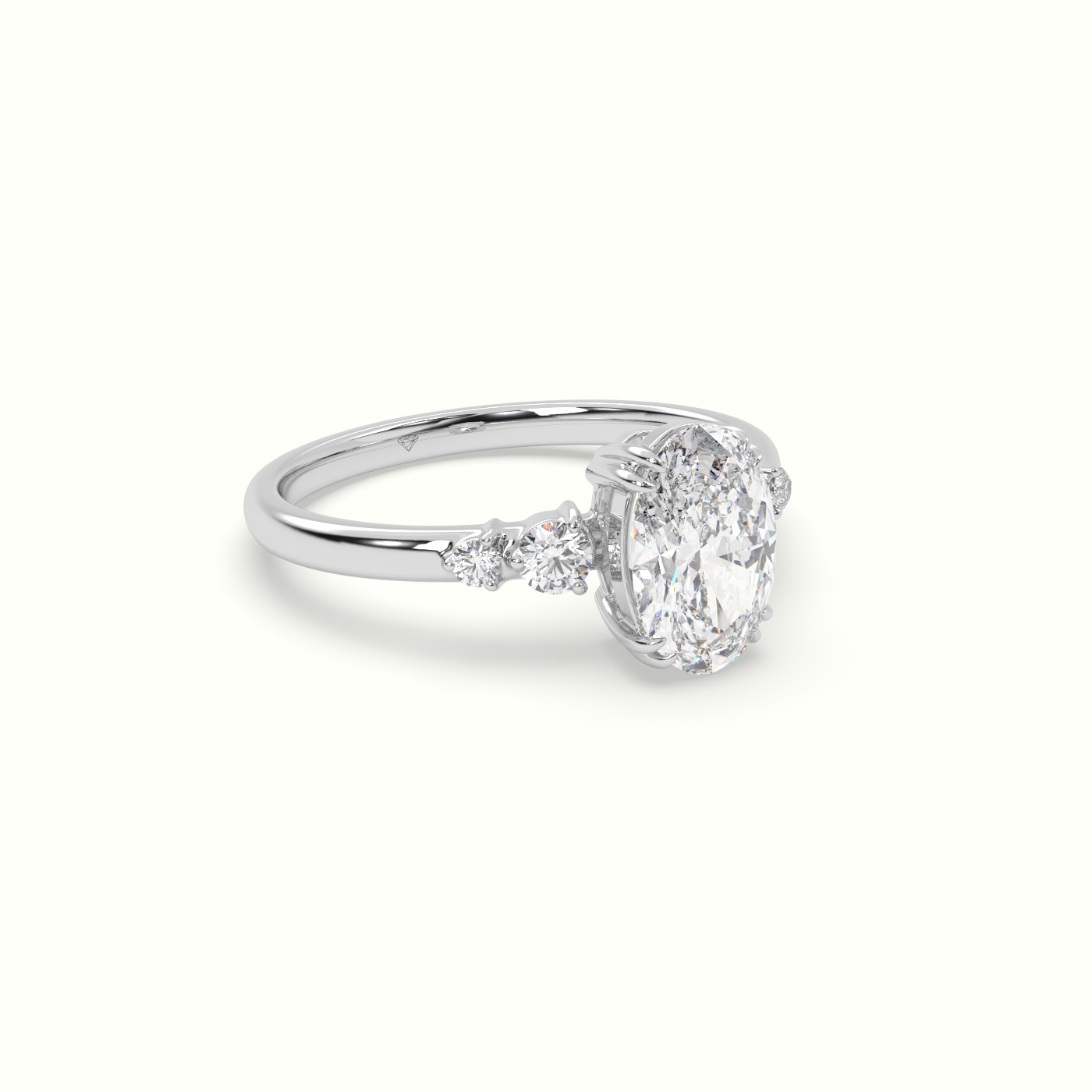 10K White Gold Oval Cut Diamond Sidestone Engagement Ring