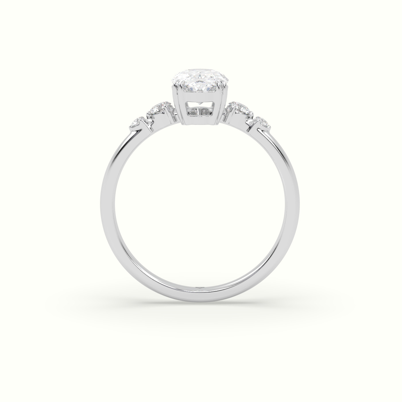 10K White Gold Oval Cut Diamond Sidestone Engagement Ring