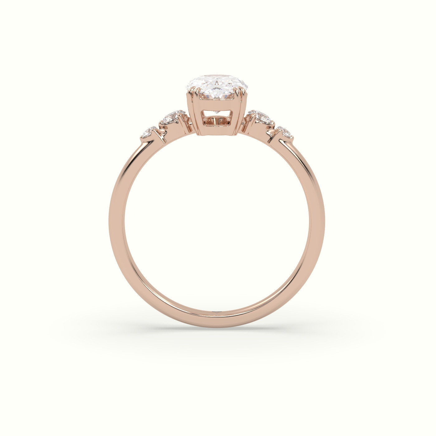 10K Rose Gold Oval Cut Diamond Sidestone Engagement Ring